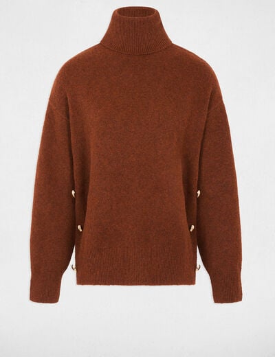 Pull col roul&eacute; marron femme