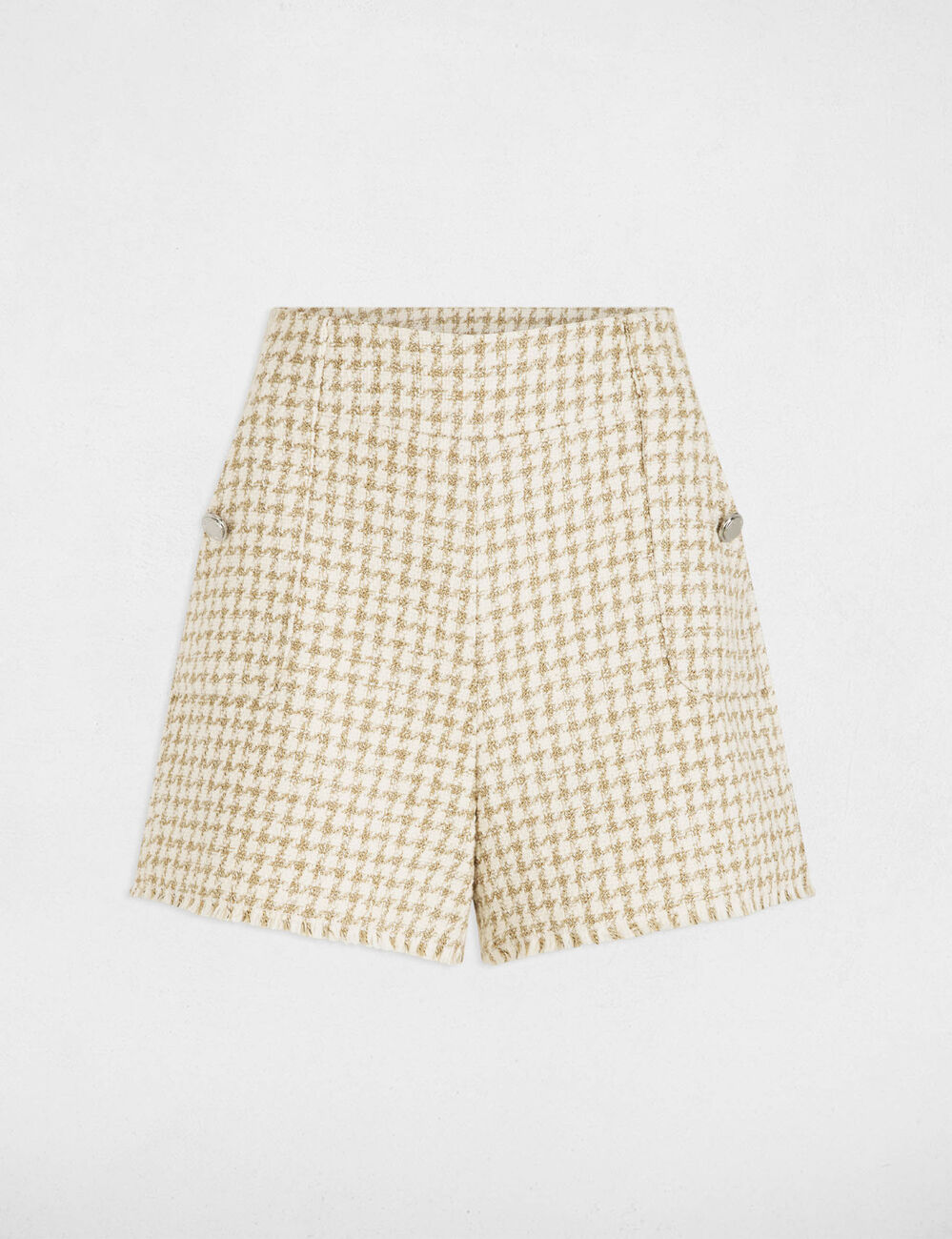 Short droit taille haute tweed multicolore femme