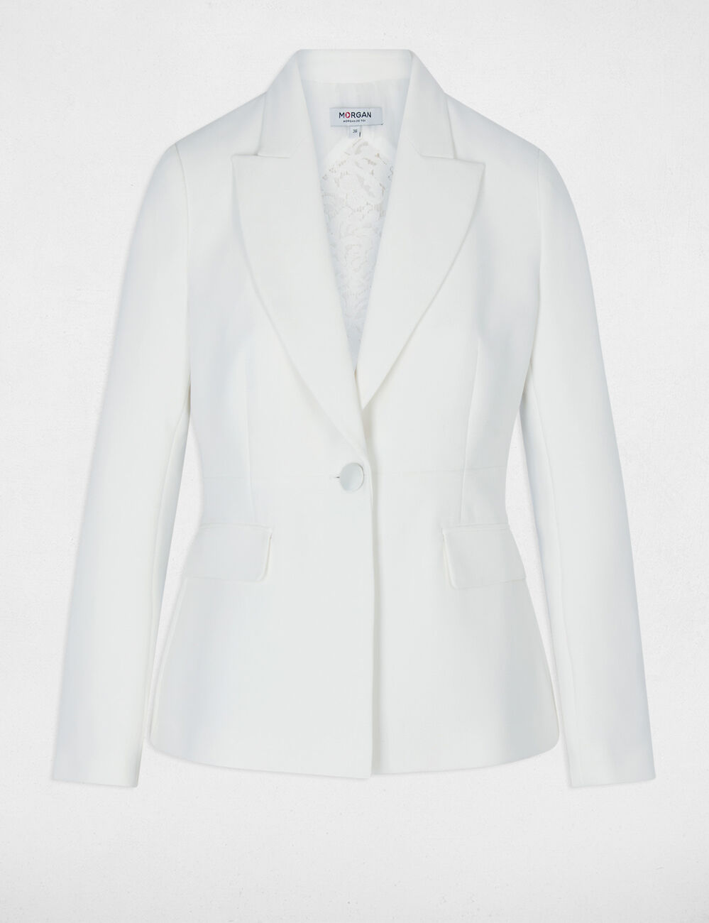 Blazer ajust&eacute; dentelle blanc femme