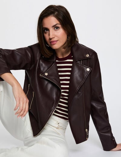 Getailleerde leren jas bordeaux vrouw