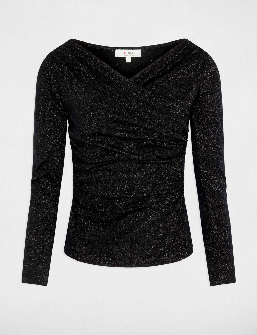 Maille d&eacute;collet&eacute; manches longues noir femme