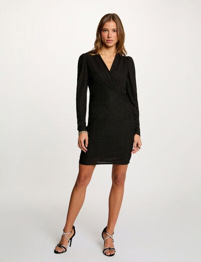 Robe courte ajustée drapée noir femme