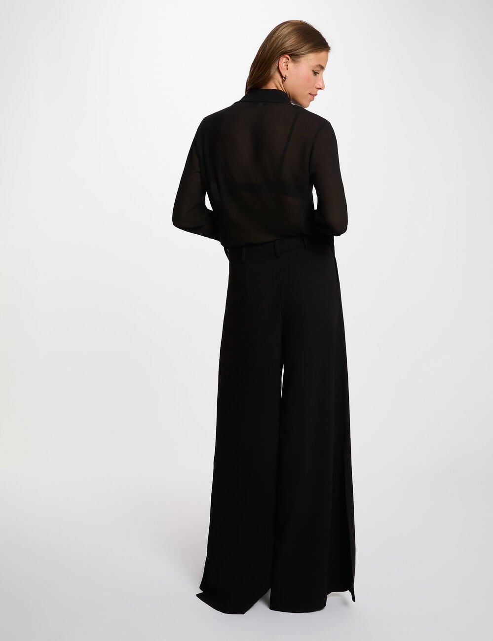 Voile blouse met reverskraag zwart vrouw