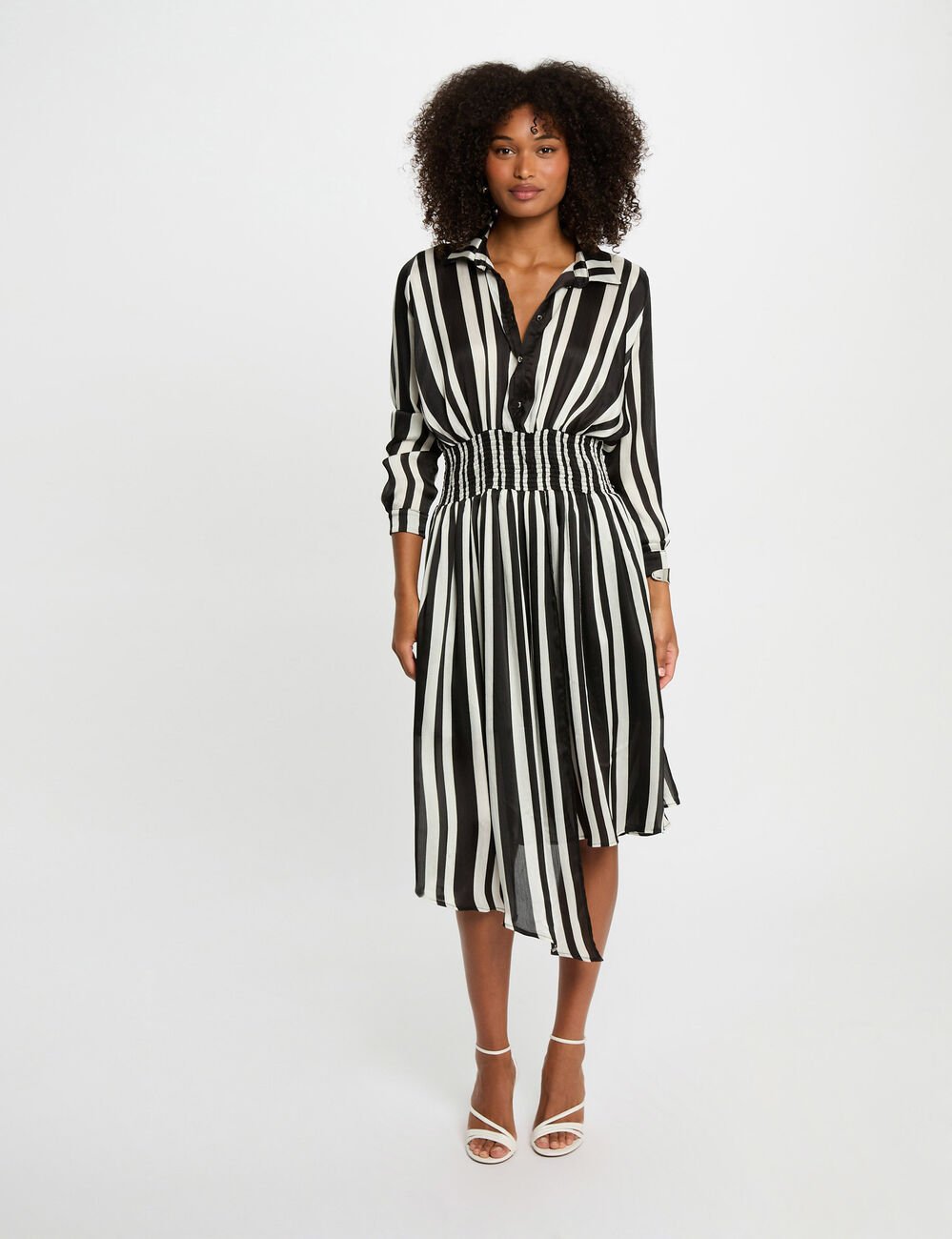 Robe droite rayée asymétrique multicolore femme