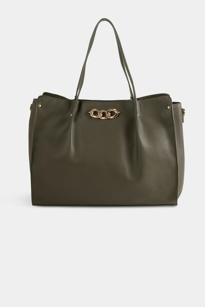 Sac cabas avec détail chaîne vert kaki femme
