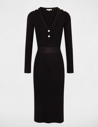 Robe tricot midi ajust&eacute;e noir femme