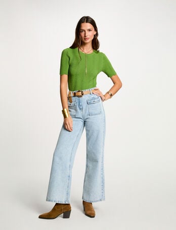 Brede jeans met hoge taille gebleekt denim vrouw