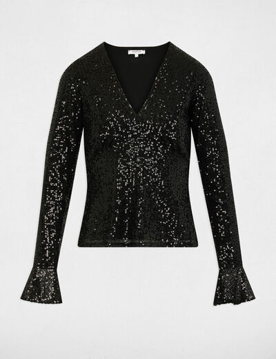 T-shirt cintré col v noir femme