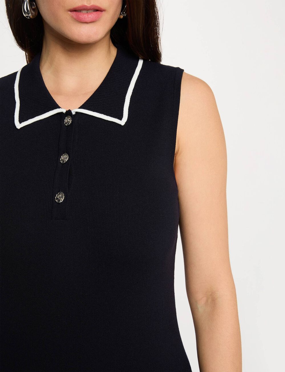 Robe tricot col &agrave; revers bleu marine femme