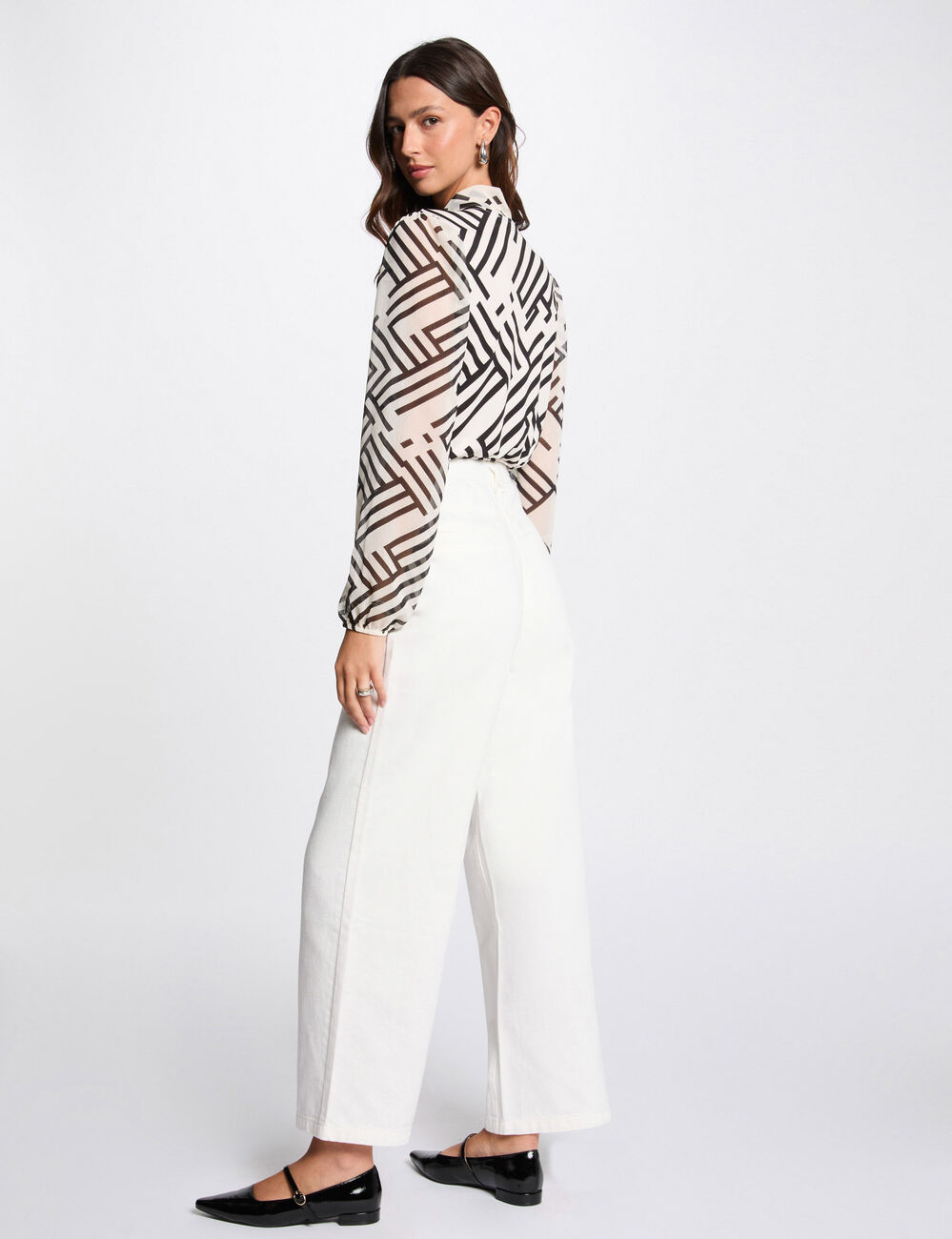 Jeans large taille haute blanc femme