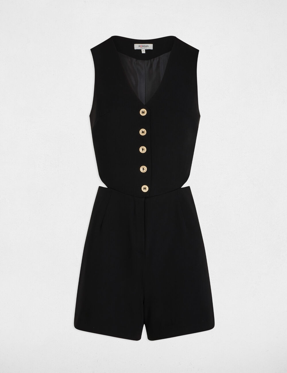 Korte mouwloze jumpsuit zwart vrouw