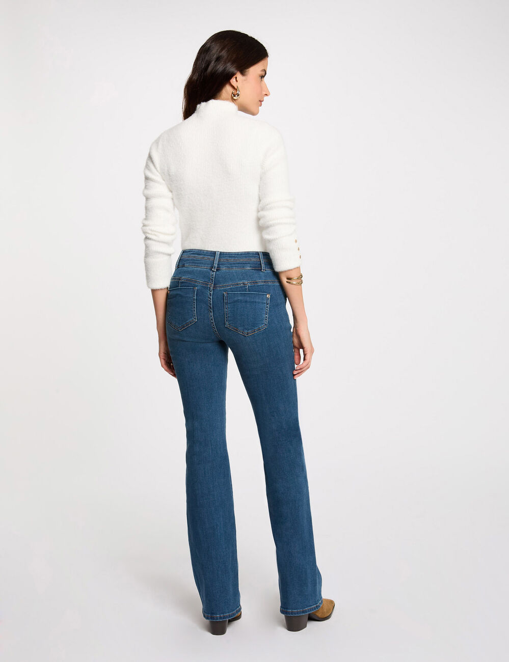 Bootcut jeans met knoopzakken stone washed denim vrouw