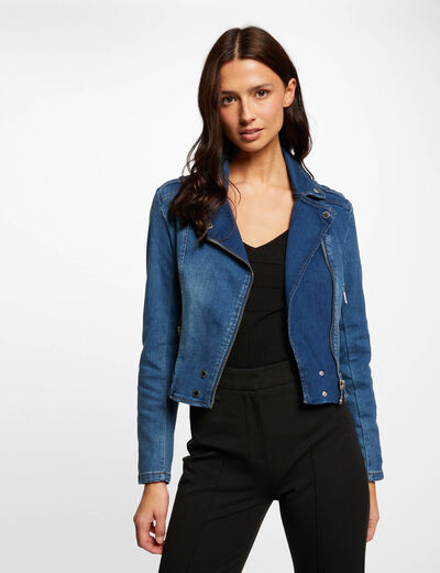 Spijkerjack met rits jean stone vrouw