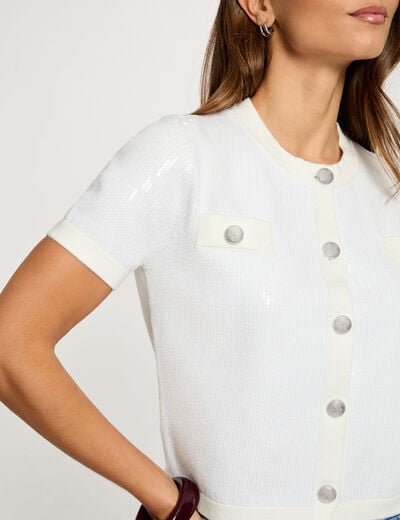Vest met ronde hals en pailletten helder wit vrouw