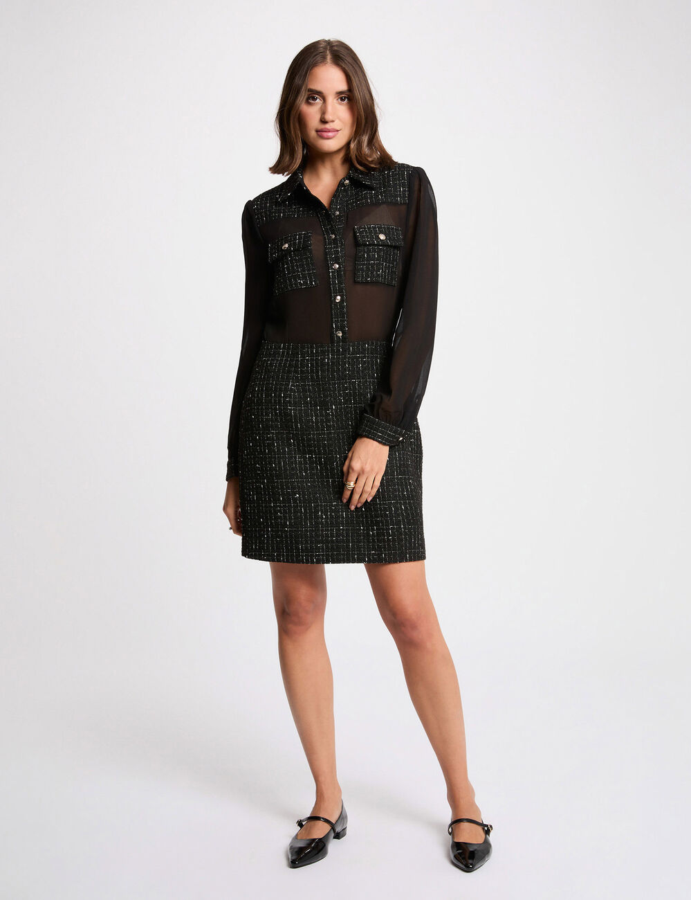 Robe courte bimatière noir femme