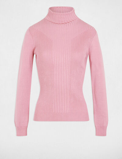 Pull ajusté col roulé vieux rose femme