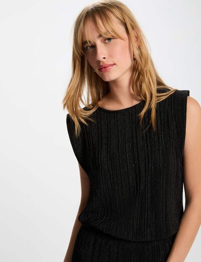 Mouwloos geplooid T-shirt zwart vrouw