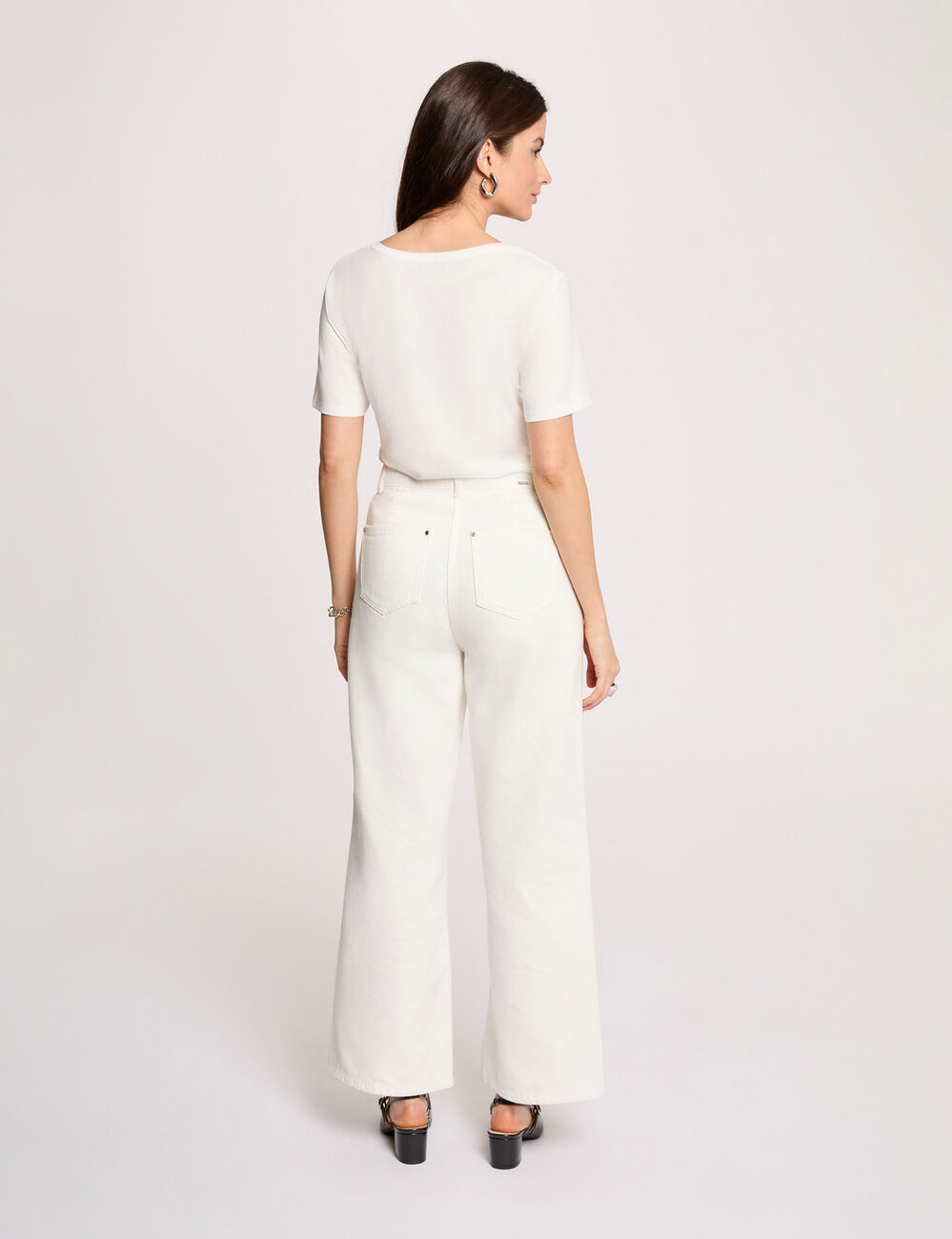 T-shirt col v manches courtes blanc femme