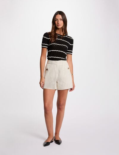 Gestreepte shorts met hoge taille beige vrouw