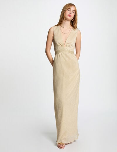 Robe longue droite jaune or femme