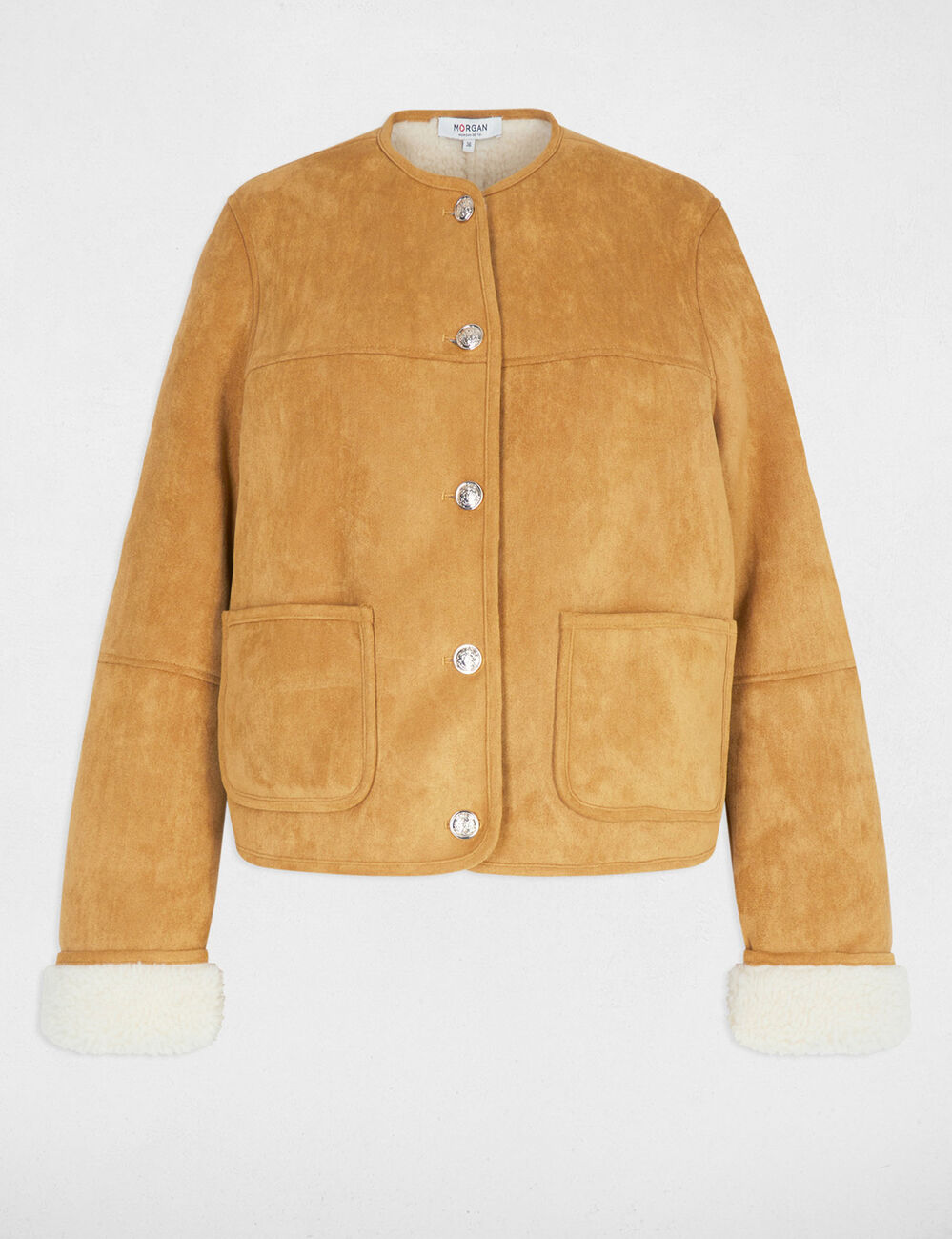 Veste courte fausse fourrure camel femme