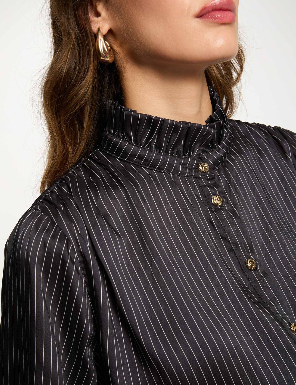 Chemise satinée rayée bleu marine femme
