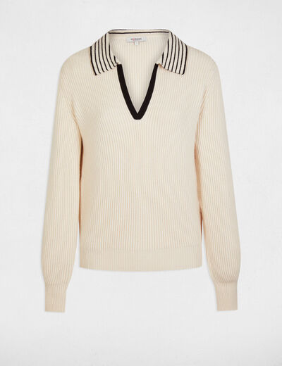 Pull col en V à revers ivoire femme