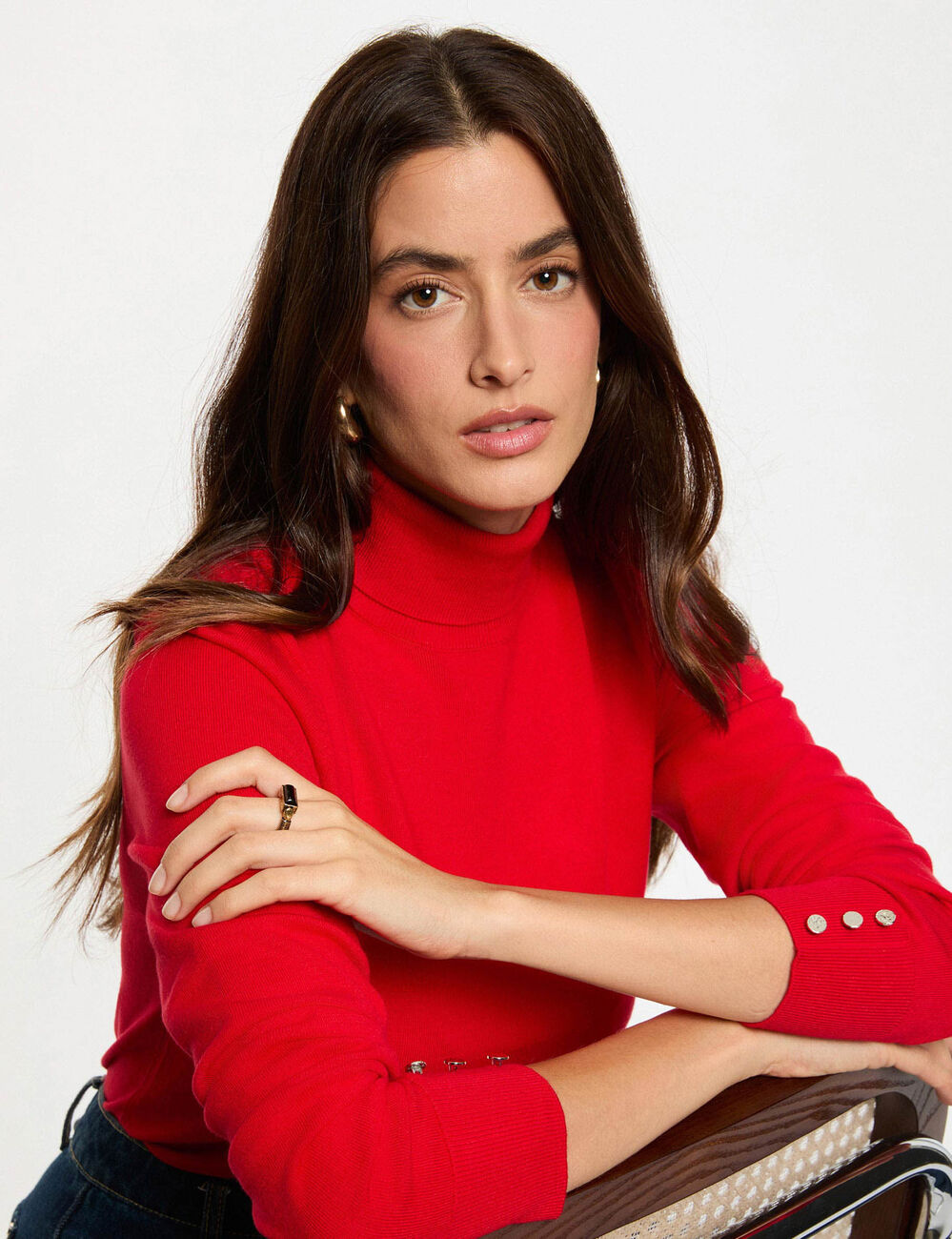 Pull col roul&eacute; rouge femme