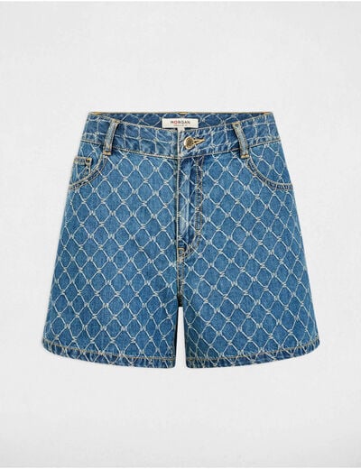 Short taille haute en jean denim stone femme
