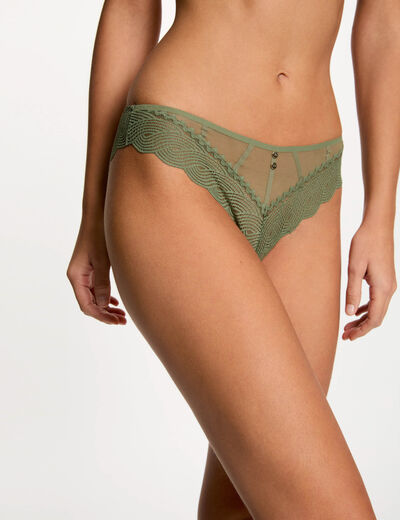 Slip en dentelle vert kaki femme