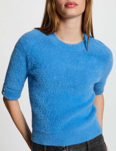 Pull manches courtes bleu femme
