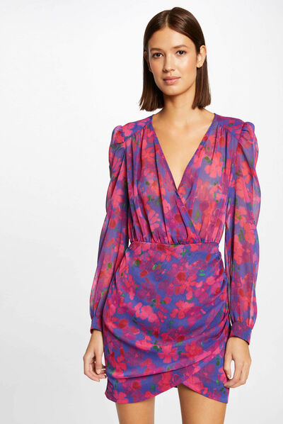 Gedrapeerde jurk met bloemenprint veelkleurig vrouw