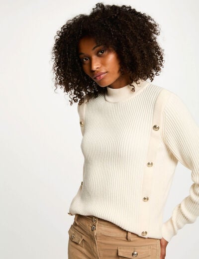 Pull court col roulé ivoire femme