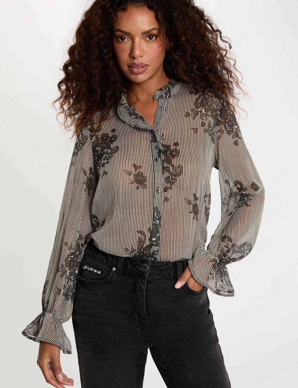 Bedrukte blouse met opstaande kraag meerkleurig vrouw