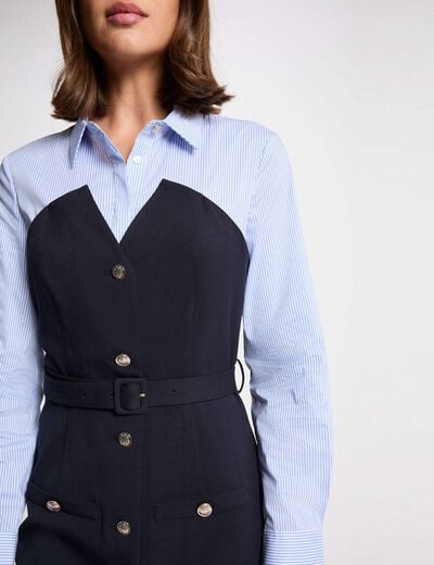 Robe courte effet 2-en-1 bleu marine femme
