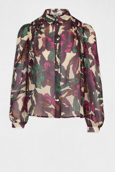 Shirt met lange mouwen en plantenprint veelkleurig vrouw