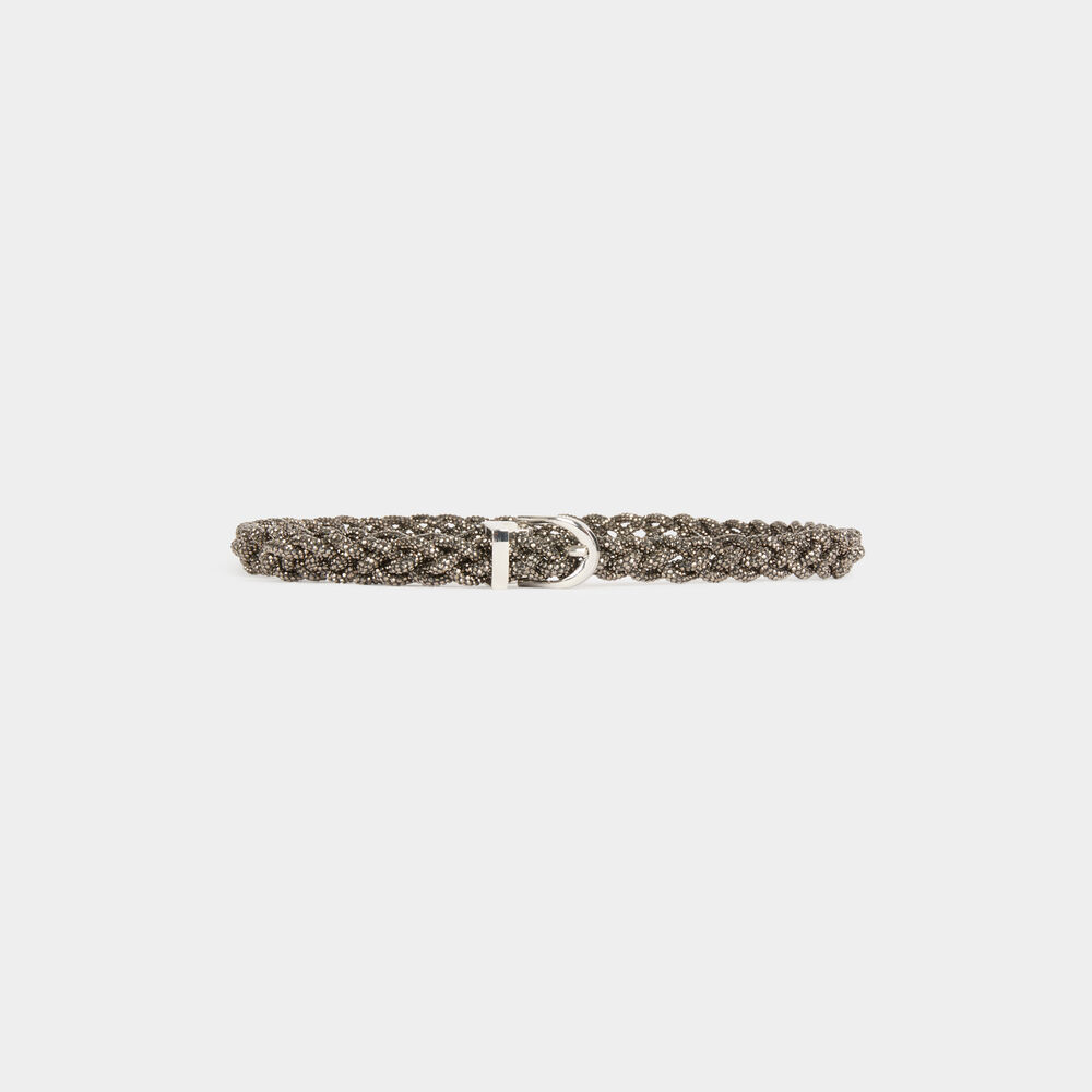 Gevlochten riem met strass gris clair vrouw