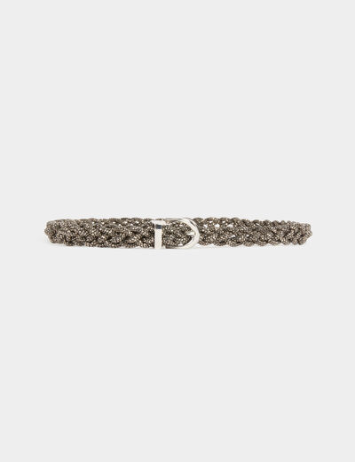 Ceinture tressée strass gris clair femme