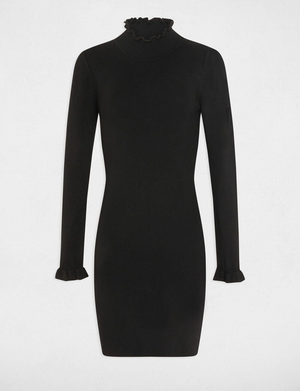 Getailleerde sweaterjurk met hoge kraag zwart vrouw