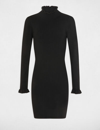 Getailleerde sweaterjurk met hoge kraag zwart vrouw