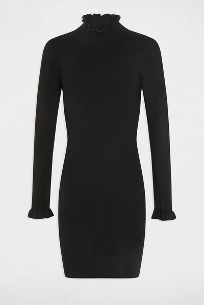Getailleerde sweaterjurk met hoge kraag zwart vrouw