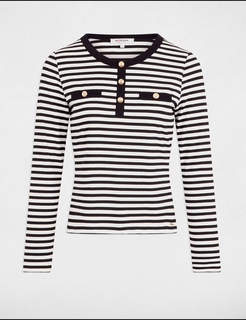 Gestreept T-shirt met lange mouwen helder wit vrouw