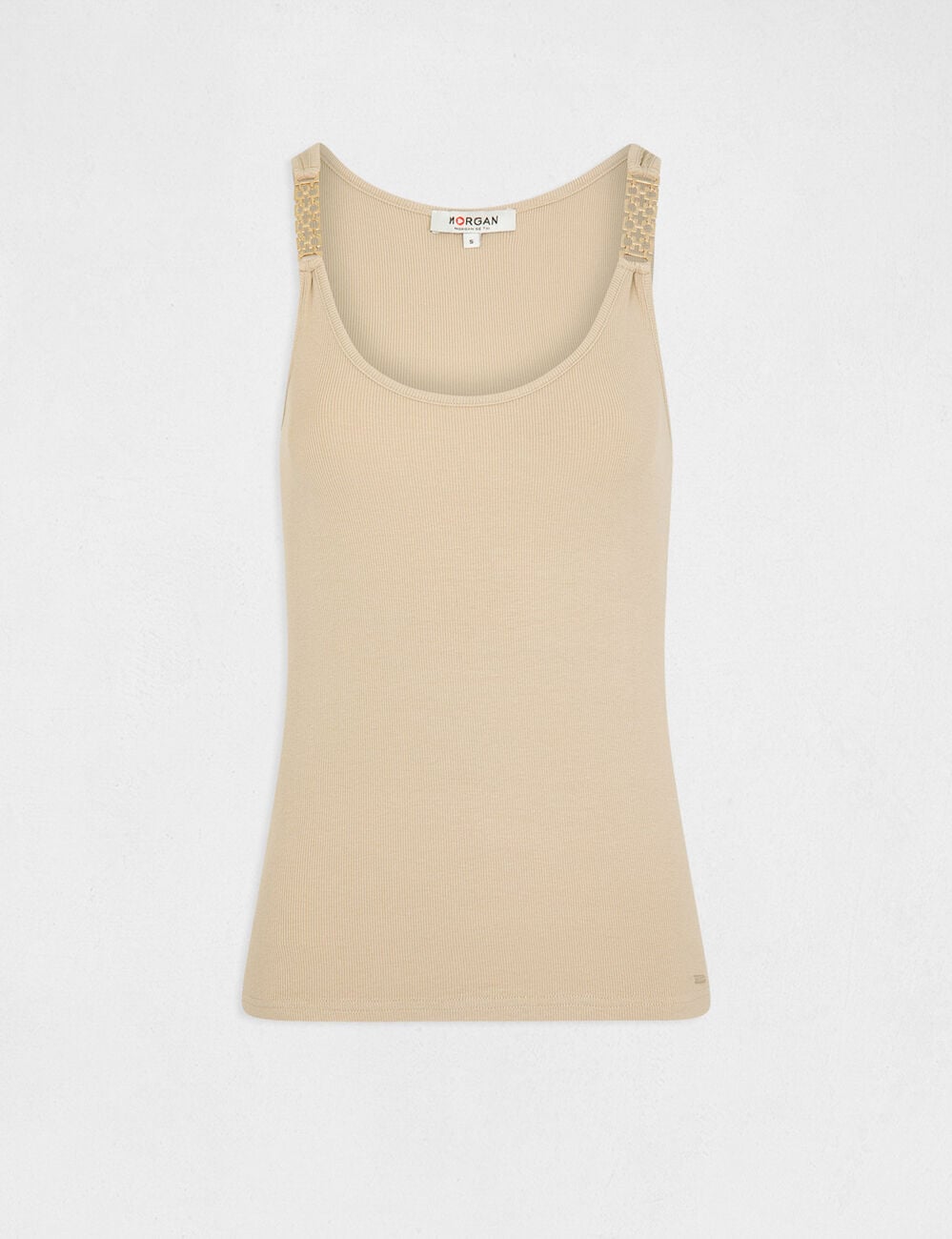 D&eacute;bardeur avec bretelles &agrave; ornements sable femme