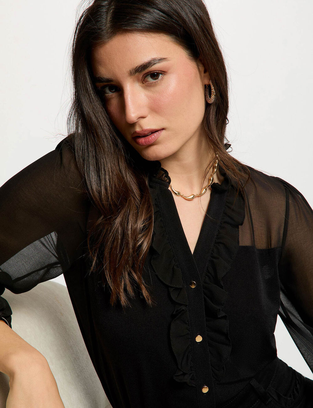 Voile blouse met v-hals zwart vrouw