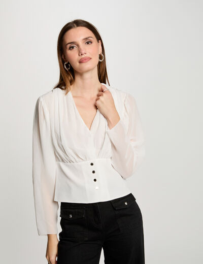 Blouse met lange mouwen en drapeereffect helder wit vrouw