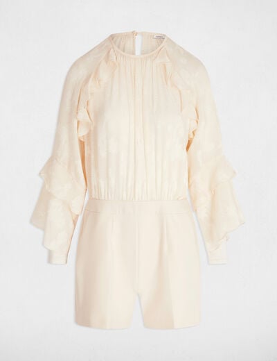 Korte jumpsuit met ruches creme vrouw