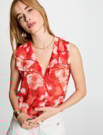 Mouwloze blouse meerkleurig vrouw