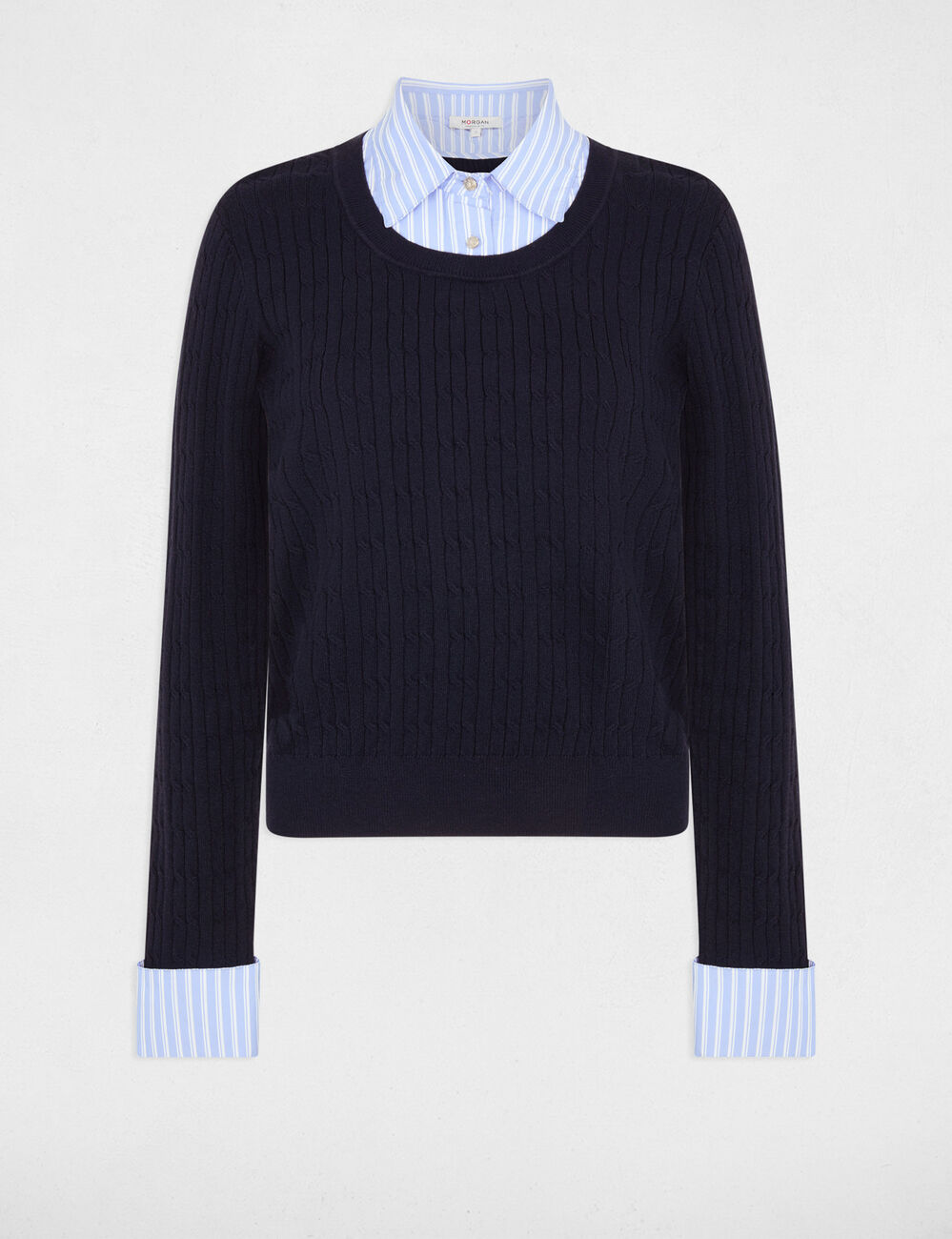 Pull col chemise bleu marine femme