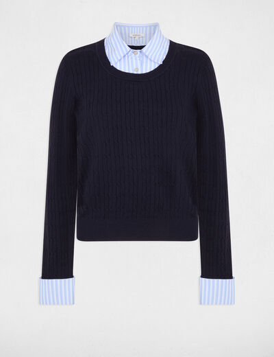Trui met omgeslagen kraag marineblauw vrouw