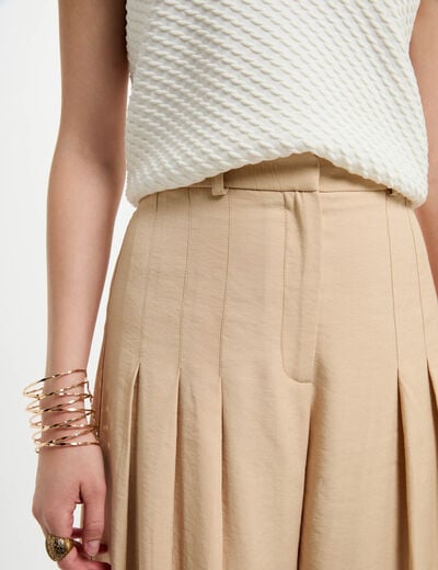 Pantalon large à pinces creme femme